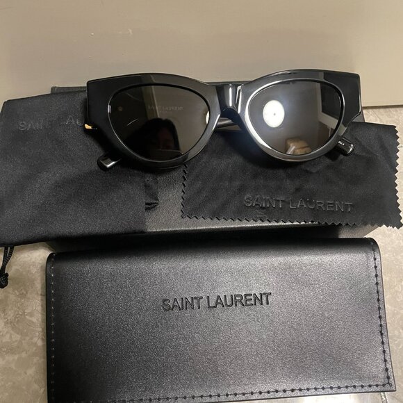 Saint Laurent Bold Black Statement Shades Gold Logo Street Style Chic main image 8